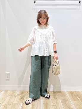 「オフィス」｜「アイテム（サンダル）」を使った、ながせさん（レディース・156cm）の夏コーディネート