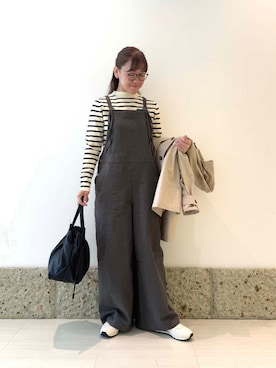 「春のジャケットスタイル」｜「アイテム（オールインワン・サロペット）」を使った、ながせさん（レディース・156cm）の冬コーディネート