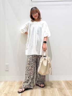 「アイテム（チュニック、ホワイト系）」を使った、ながせさん（レディース・156cm）の夏コーディネート