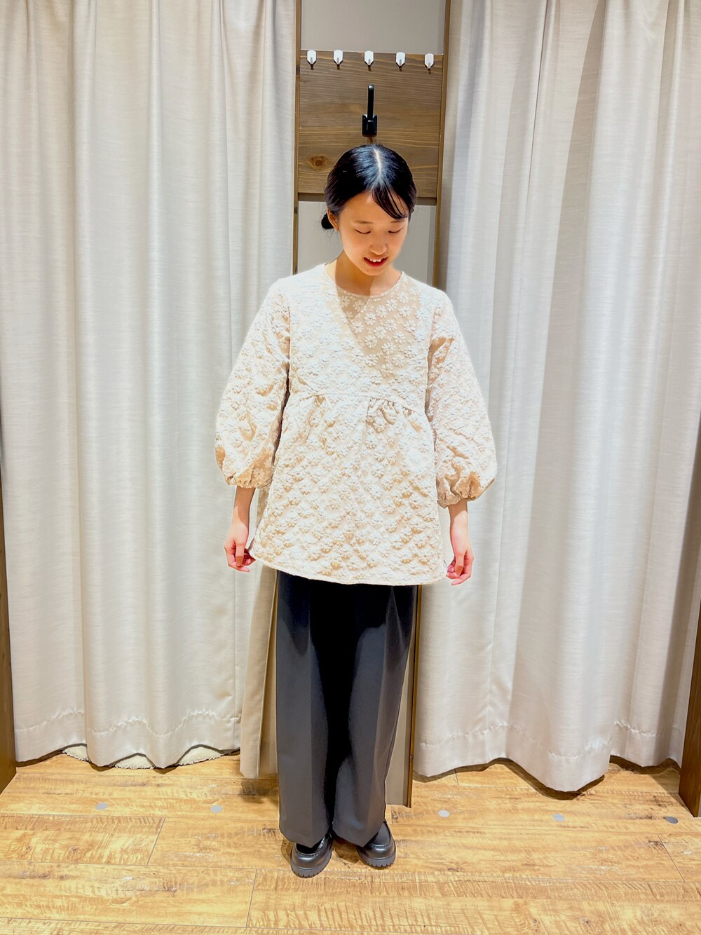 「春夏コーデ、エヘカソポ、ローファー、春カラー」｜「ehka sopoのふくれジャカードチュニック（シャツ/ブラウス、ベージュ系）」を使った、ァ ォ ィ🪿さん（レディース・160cm）の春コーディネートの1枚目の写真
