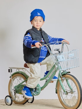 「LOWRYS FARM（ローリーズファーム）の５ＧＪＱニットＬＳ　 247414（ニット/セーター）」を使った、STKくんさん（キッズ・100cm）の秋コーディネート