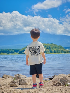 「p.premier（ピードットプルミエ）の3柄グラフィックプリントワイド半袖Tシャツ（Tシャツ/カットソー）」を使った、STKくんさん（キッズ・100cm）の夏コーディネート