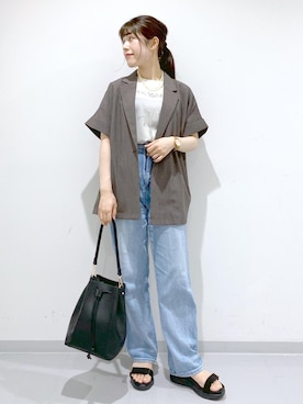 「ROPE' PICNIC（ロペピクニック）の【ウエスト革命デニム】ウエストシェイプハイライズマムジーンズ（デニムパンツ）」を使った、Sayuさん（レディース・155cm・30代）の夏コーディネート