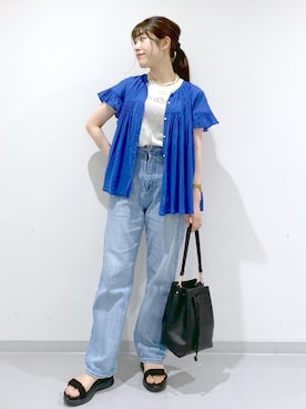 「アイテム（デニムパンツ）」を使った、Sayuさん（レディース・155cm・30代）の夏コーディネート