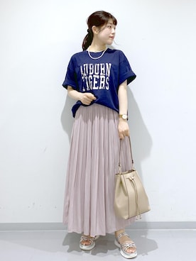 「アイテム（スカート、ピンク系）」を使った、Sayuさん（レディース・155cm）の夏コーディネート