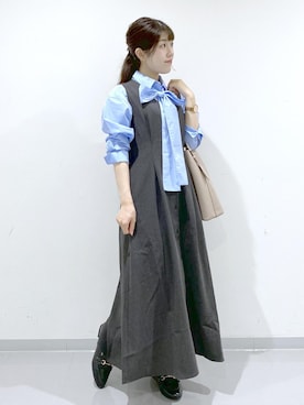 「アイテム（ジャンパースカート）」を使った、Sayuさん（レディース・155cm）の秋コーディネート