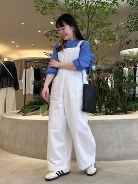 「アイテム（オールインワン・サロペット、ホワイト系）」を使った、やまださん（レディース・155cm）の夏コーディネート