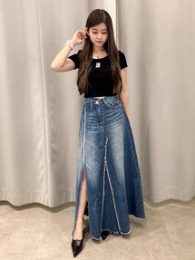 【未使用】GYDA OVERLAPリメイクデニムロンSK デニムロングスカート ジェイダ GYDA OVERLAPリメイクデニムロングスカート （ブルー