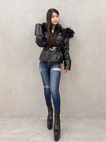 GDベルト付きフェイクレザーショートダウンコート｜ジェイダ（GYDA