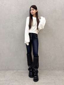 ハイウエスト GD bijou MOLDフロントZIPスキニーデニムパンツ