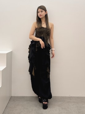 「GYDA（ジェイダ）のGG PUFFYタンクソールサンダル（サンダル、ブラック系）」を使った、Hitomiさん（レディース・150cm）の春コーディネート