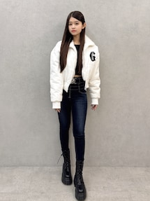 ハイウエスト GD bijou MOLDフロントZIPスキニーデニムパンツ