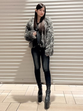 「アイテム（ライダースジャケット）」を使った、Hitomiさん（レディース・150cm）の秋コーディネート