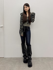 ハイウエスト GD bijou MOLDフロントZIPスキニーデニムパンツ