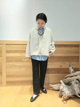 「ニットベスト」｜「アイテム（ノーカラージャケット）」を使った、yukiさん（レディース・163cm）の冬コーディネート