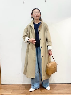 「URBAN RESEARCH DOORS（アーバンリサーチドアーズ）のBACKヨークスタンドカラーコート | 春アウター/防水/撥水/（その他アウター、ベージュ系）」を使った、ちばななこさん（レディース・154cm）の冬コーディネート