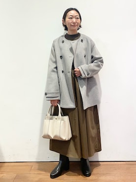 「アイテム（ピーコート）」を使った、ちばななこさん（レディース・154cm）の冬コーディネート