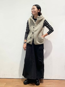 「GYMPHLEX（ジムフレックス）のGYMPHLEX　BOA HOODED VEST（その他アウター）」を使った、ちばななこさん（レディース・154cm）の秋コーディネート