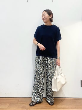 「URBAN RESEARCH DOORS（アーバンリサーチドアーズ）のタックフライスフレンチTシャツ（Tシャツ/カットソー、ブルー系）」を使った、ちばななこさん（レディース・154cm）の春コーディネート