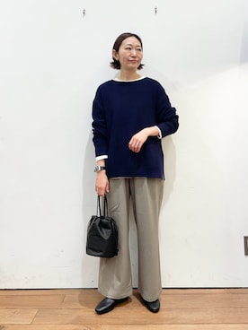 「URBAN RESEARCH DOORS（アーバンリサーチドアーズ）の畦ボートネックKNIT（ニット/セーター、ブルー系）」を使った、ちばななこさん（レディース・154cm）の冬コーディネート