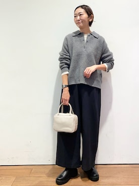 「アイテム（ボストンバッグ、グレー系）」を使った、ちばななこさん（レディース・154cm）の秋コーディネート