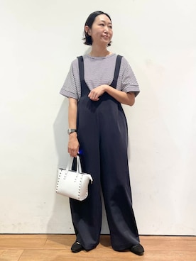 「アイテム（サロペット/オーバーオール、ブルー系）」を使った、ちばななこさん（レディース・154cm）の夏コーディネート