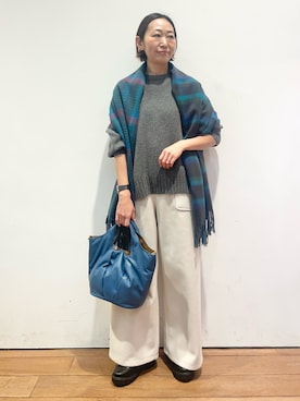 「アイテム（ストール/ショール）」を使った、ちばななこさん（レディース・154cm）の冬コーディネート