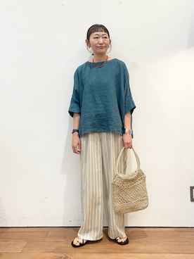 「URBAN RESEARCH DOORS（アーバンリサーチドアーズ）のリネン2WAYブラウス（シャツ/ブラウス、グリーン系）」を使った、ちばななこさん（レディース・154cm）の夏コーディネート