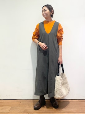 「アイテム（トートバッグ）」を使った、ちばななこさん（レディース・154cm）の秋コーディネート