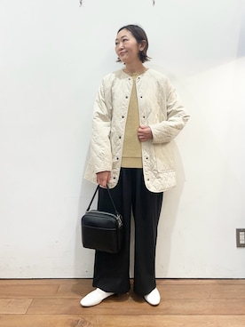 「URBAN RESEARCH DOORS（アーバンリサーチドアーズ）の『撥水』カポックキルトミドルジャケット（ダウンジャケット/コート、ホワイト系）」を使った、ちばななこさん（レディース・154cm）の春コーディネート