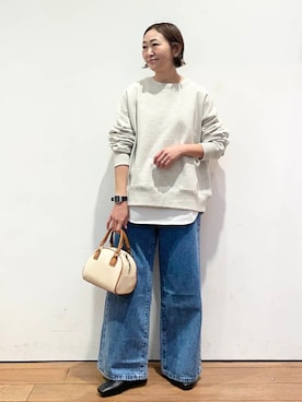 「RODE SKO（ロデスコ）のラウンドミニボストンバッグ（ボストンバッグ）」を使った、ちばななこさん（レディース・154cm）の冬コーディネート