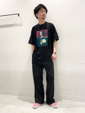 「cotton pan（コットンパン）のCOTTON PAN　戦場（Tシャツ/カットソー、ブラック系）」を使った、平田望夢さん（メンズ・172cm）の春コーディネート