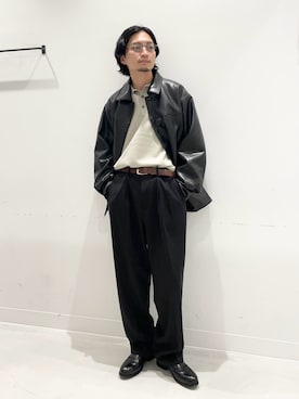 「アイテム（ライダースジャケット）」を使った、平田望夢さん（メンズ・172cm）の秋コーディネート