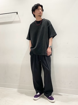 「URBAN RESEARCH（アーバンリサーチ）のLOGIC ONE HEAVY DOPE T-SHIRTS（Tシャツ/カットソー、ブラック系）」を使った、平田望夢さん（メンズ・172cm）の夏コーディネート