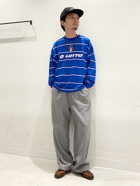 「URBAN RESEARCH（アーバンリサーチ）のLOTTO　BORDER LONG-SLEEVE GAME SHIRTS（Tシャツ/カットソー、ブルー系）」を使った、平田望夢さん（メンズ・172cm）の夏コーディネート