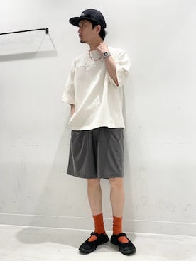 「FORK&SPOON（フォークアンドスプーン）のFORK&SPOON　ヘビーウェイトフットボールTシャツ（Tシャツ/カットソー、ホワイト系）」を使った、平田望夢さん（メンズ・172cm）の春コーディネート