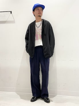 「EKAL（エカル）のDOT AIR JACKET（テーラードジャケット、ブラック系）」を使った、平田望夢さん（メンズ・172cm）の春コーディネート
