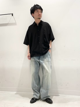 「URBAN RESEARCH Sonny Label（アーバンリサーチサニーレーベル）のシアサッカーショートスリーブコーチシャツ（シャツ/ブラウス、ブラック系）」を使った、平田望夢さん（メンズ・172cm）の春コーディネート