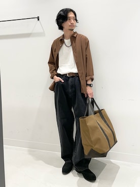 「アイテム（トップス、ブラウン系）」を使った、平田望夢さん（メンズ・172cm）の秋コーディネート