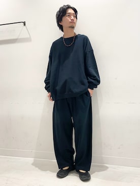 「URBAN RESEARCH（アーバンリサーチ）の『別注』Champion×Wide Dad　RW DAD SWEAT CREW-NECK（スウェット、ブルー系）」を使った、平田望夢さん（メンズ・172cm）の秋コーディネート