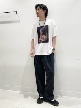 「URBAN RESEARCH（アーバンリサーチ）のGIRL WITH A LOVE T-SHIRTS（Tシャツ/カットソー、ホワイト系）」を使った、平田望夢さん（メンズ・172cm）の夏コーディネート