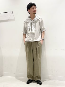 「LOTTO（ロット）のLOTTO　FINE BORDER LONG-SLEEVE T-SHIRTS（Tシャツ/カットソー、ホワイト系）」を使った、平田望夢さん（メンズ・172cm）の春コーディネート