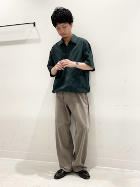 「URBAN RESEARCH Sonny Label（アーバンリサーチサニーレーベル）のシアサッカーショートスリーブコーチシャツ（シャツ/ブラウス、グリーン系）」を使った、平田望夢さん（メンズ・172cm）の春コーディネート
