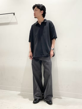 「URBAN RESEARCH（アーバンリサーチ）のWide Dad　BREEZY TECH ポロシャツ（ポロシャツ、グレー系）」を使った、平田望夢さん（メンズ・172cm）の夏コーディネート