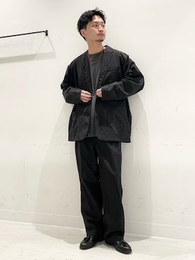「URBAN RESEARCH DOORS（アーバンリサーチドアーズ）の『別注』BURLAP OUTFITTER×DOORS　SUPPLEX NYLON 2B JACKET（テーラードジャケット、ブラック系）」を使った、平田望夢さん（メンズ・172cm）の春コーディネート
