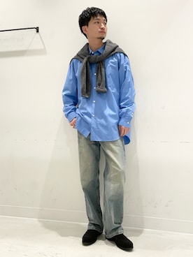 「URBAN RESEARCH（アーバンリサーチ）のcrepuscule　Co/Ra Moss Stitch Pullover（ニット/セーター、グレー系）」を使った、平田望夢さん（メンズ・172cm）の春コーディネート