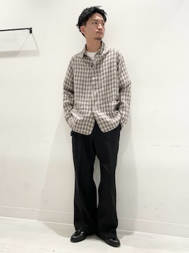 「FORK&SPOON（フォークアンドスプーン）のFORK&SPOON　リネンカバーオールシャツジャケット（その他アウター、ベージュ系）」を使った、平田望夢さん（メンズ・172cm）の春コーディネート