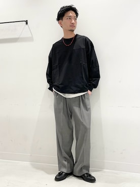 「URBAN RESEARCH（アーバンリサーチ）のWide Dad　BREEZY TECH LONG-SLEEVE T-SHIRTS（Tシャツ/カットソー、ブラック系）」を使った、平田望夢さん（メンズ・172cm）の春コーディネート