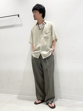 「FORK&SPOON（フォークアンドスプーン）のFORK&SPOON　シアーストライプシャツ（シャツ/ブラウス、ホワイト系）」を使った、平田望夢さん（メンズ・172cm）の夏コーディネート