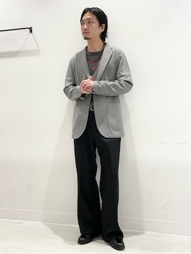 「URBAN RESEARCH DOORS（アーバンリサーチドアーズ）のLIFE STYLE TAILOR　メランジニットイージージャケット（その他アウター、グレー系）」を使った、平田望夢さん（メンズ・172cm）の春コーディネート